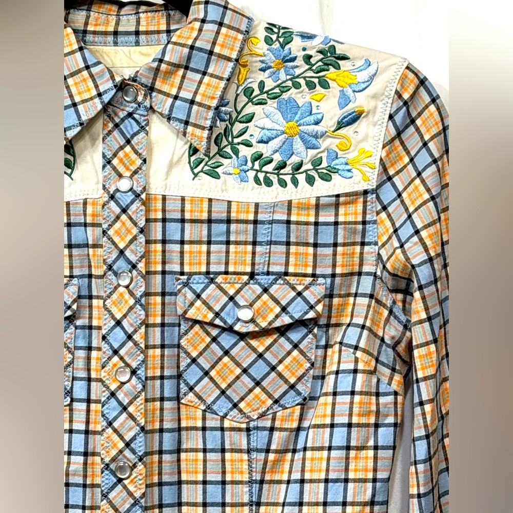 Paul & Joe Target Womens Small Pearl Button Plaid Embroidered Western - Picture 14 of 16